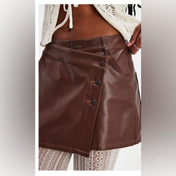 Free People NWT Wynne chocolate vegan skirt -29 - Picture 1 of 10